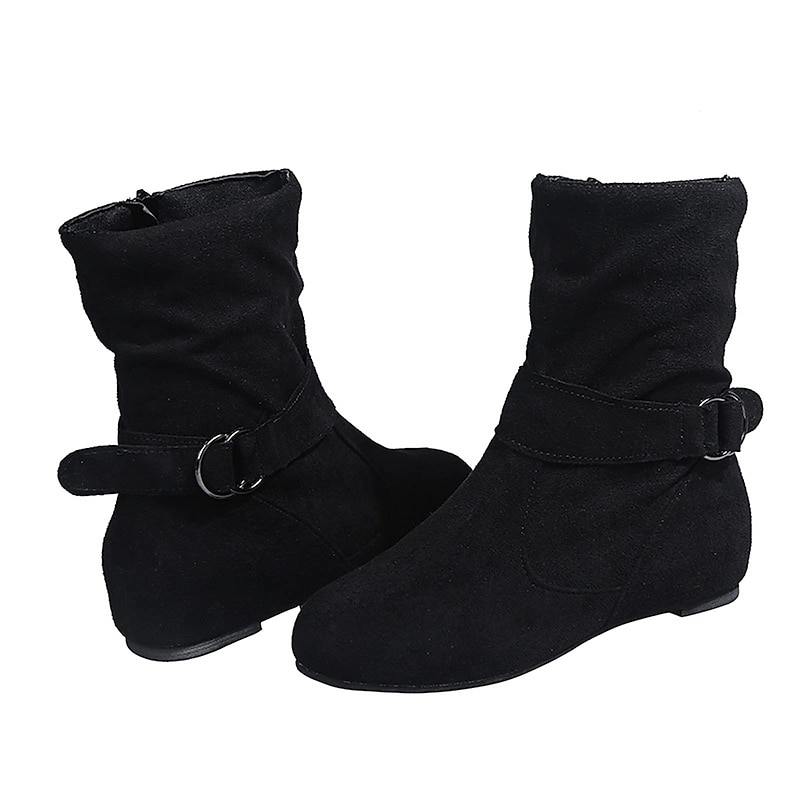 Women's Black Faux Suede Ankle Boots with Side Zipper and Buckle Detail - Perfect for Casual and Everyday Wear4