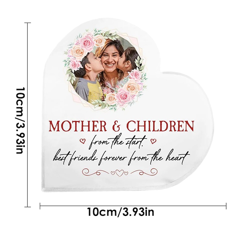 Personalized Photo Plaque Custom Best Gift for Mom – Heart Shaped Acrylic, Custom Photo for Mother and Children, Perfect for Mother's Day3