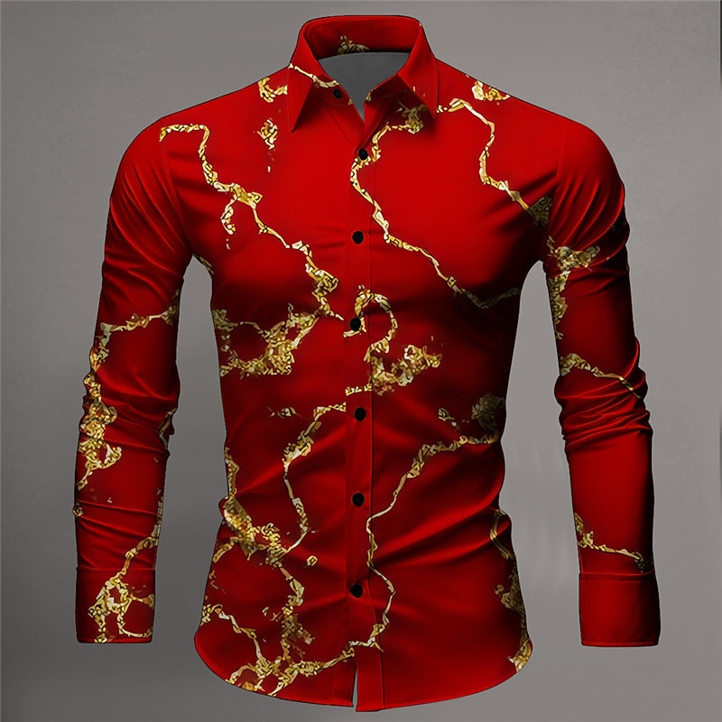 Men's Crack Shirt Button Up Shirt Long Sleeve Abstract Daily Wear Going out Spring & Summer Turndown Print Button-Down Yellow Burgundy