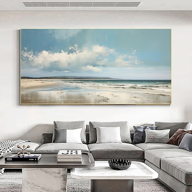 Handmade Oil Painting Canvas Wall Art Decor Original Blue Sky Abstract Scenery Painting for Home Decor With Stretched Frame/Without Inner Frame Painting3