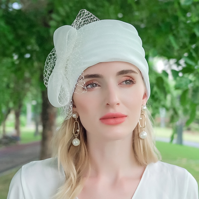 Hats Fiber Ice Silk Bucket Hat Floppy Hat Wedding Tea Party Elegant Simple Romantic With Bowknot Tulle Headpiece Headwear3