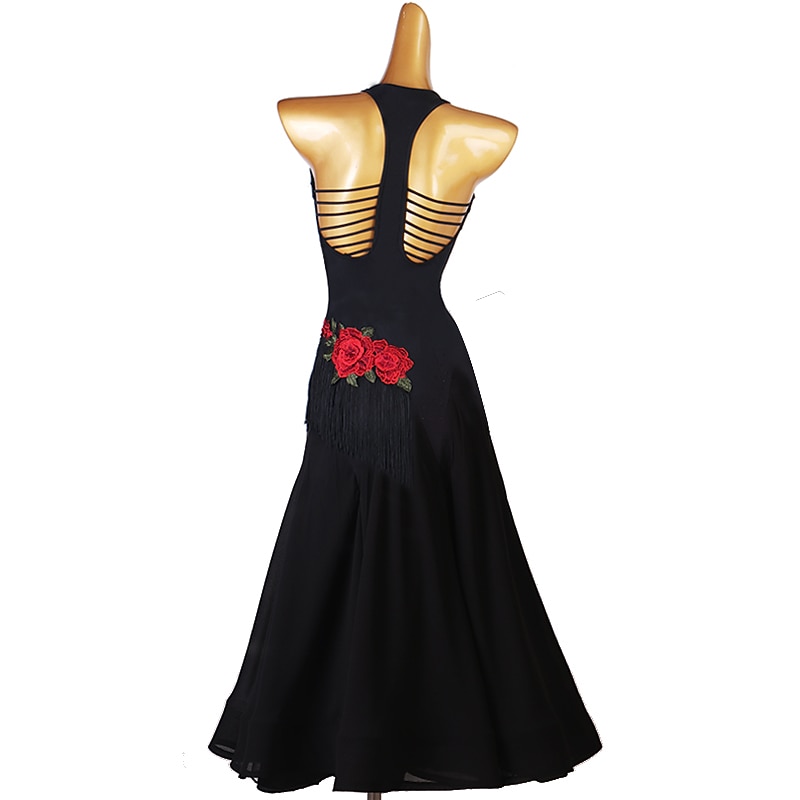 Ballroom Dance Skirts Petal Tassel Women's Performance Training Long Sleeve High Chiffon Chinlon2