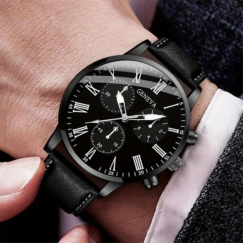 1pc Alloy Round Men's Quartz Watch & 1pc Bracelet Men's Accessories3