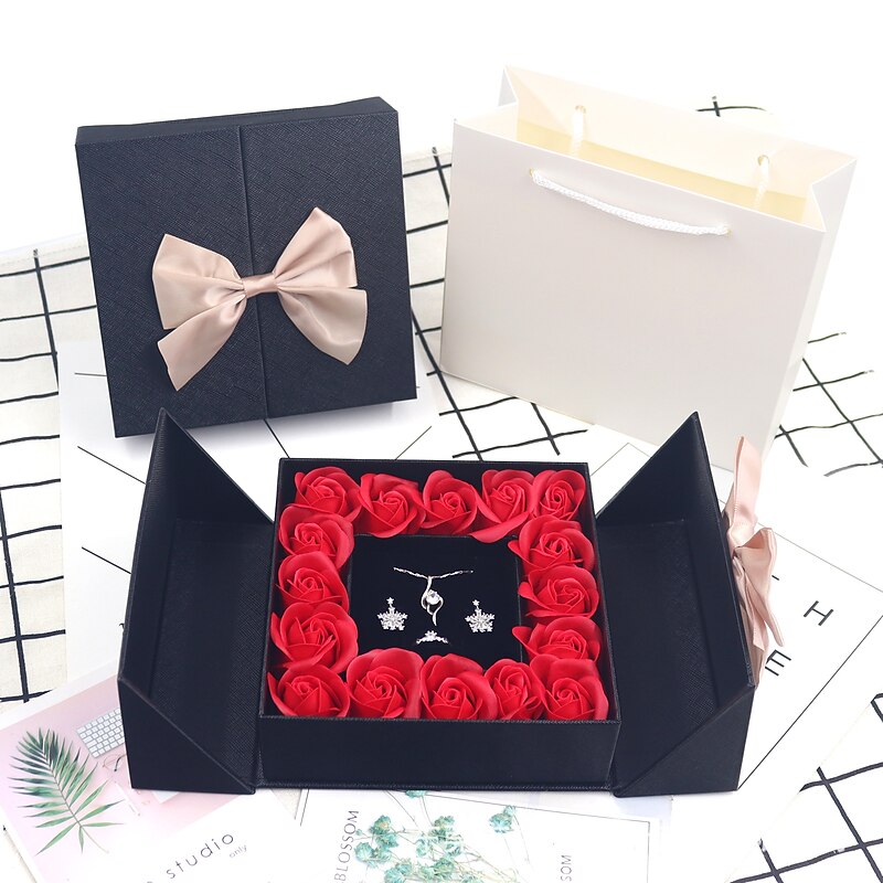 Women's Day Gifts Valentine's Day 16 Rose Jewelry Packaging Box Lipstick Box Necklace Ring Box Valentine's Day Gift Jewelry Box Mother's Day Gifts for MoM4