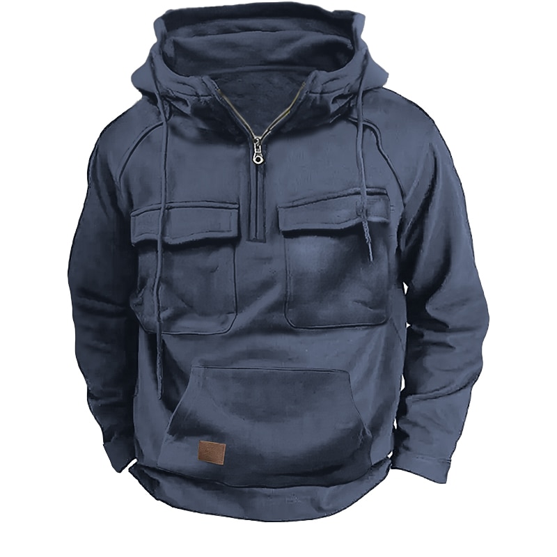 Men's Hoodie Quarter Zip Hoodie Tactical Black Army Green Blue Gray Hooded Plain Patchwork Pocket Sports & Outdoor Daily Holiday Streetwear Cool Casual Spring &  Fall Clothing Apparel Hoodies3