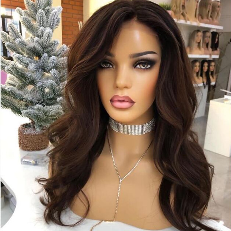 Remy Human Hair 13x4 Lace Front Wig Free Part Brazilian Hair Wavy Multi-color Wig 130% 150% Density with Baby Hair Ombre Hair  Pre-Plucked For Women Long Human Hair Lace Wig4
