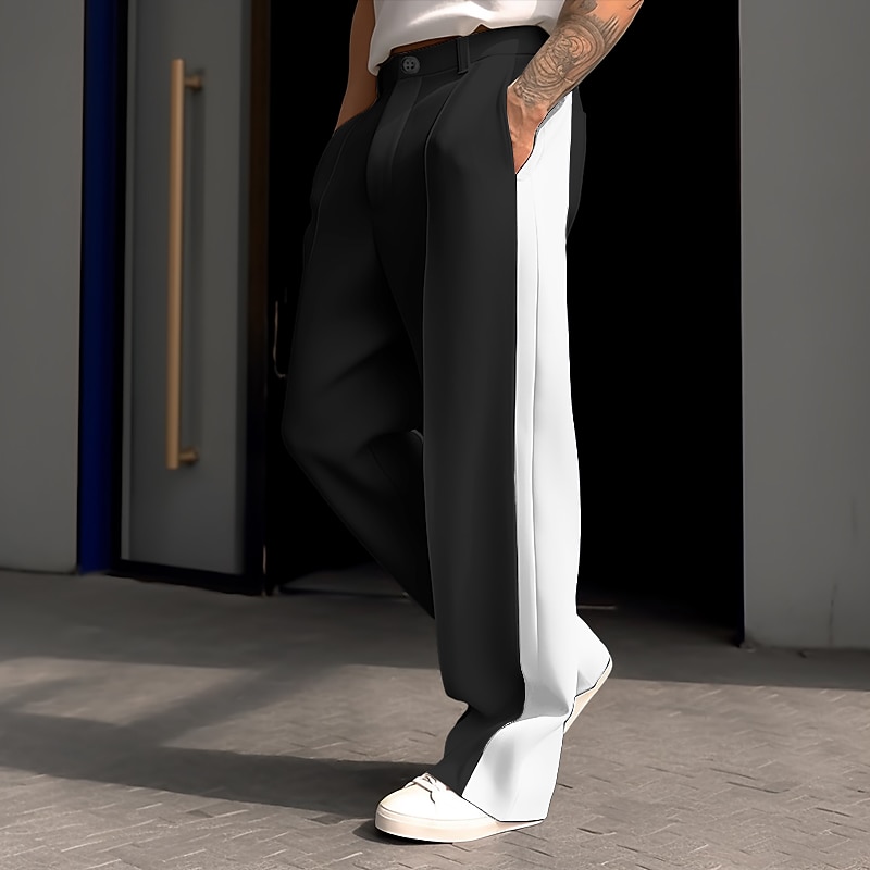 Men's Dress Pants Trousers Suit Pants Patchwork Front Pocket Straight Leg Color Block Comfort Business Daily Holiday Fashion Chic & Modern Black White3