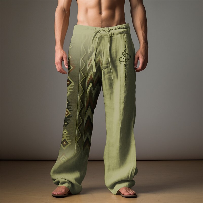 Men's Ethnic Linen Pants Pants Trousers Baggy Pants Mid Waist Vintage Outdoor Daily Wear Streetwear Fall & Winter Blue Green Khaki4