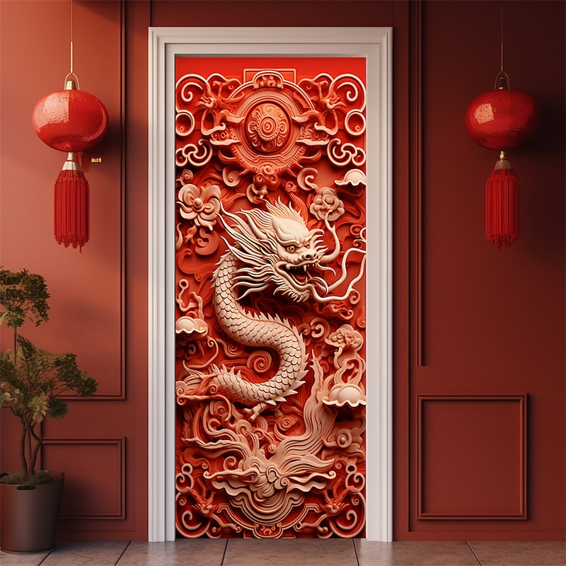 Chinese New Year Loong Door Covers Door Tapestry Door Curtain Decoration Backdrop Door Banner for Front Door Farmhouse Holiday Party Decor Supplies Lunar New Year4