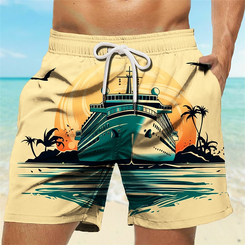 Men's Coconut Tree Swim Shorts Board Shorts Swimming Trunks Mid Waist Hawaiian Casual Holiday Beach Drawstring with Mesh lining Elastic Waist Designer Clothing Apparel3