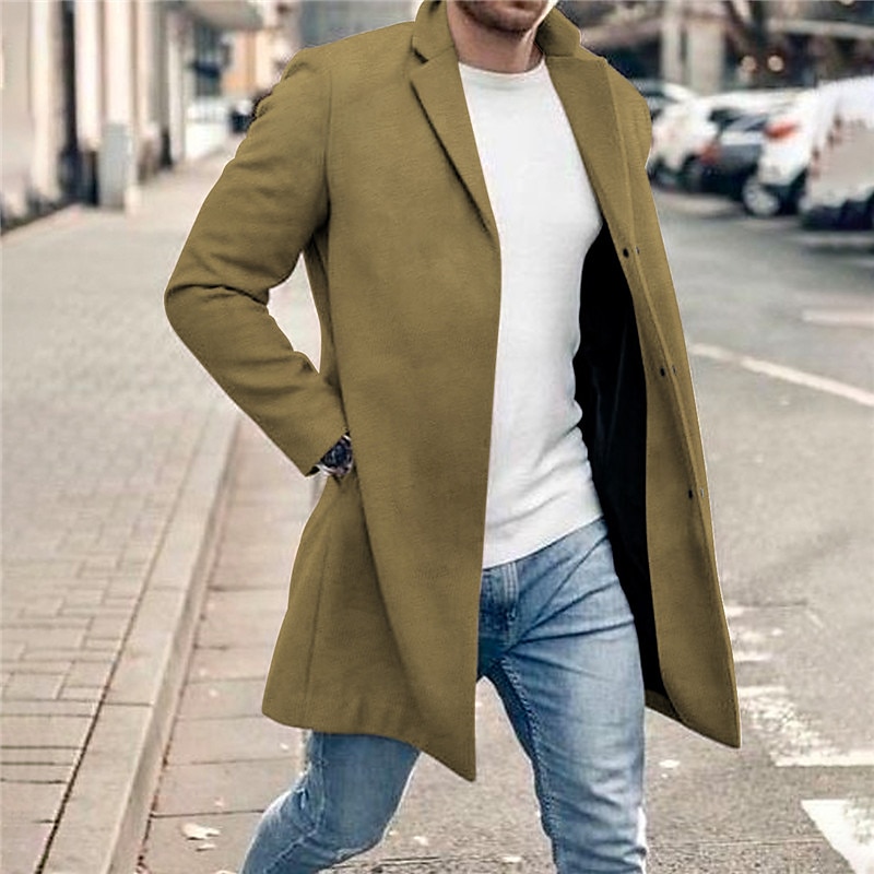 Men's Graphic Prints Winter Coat Overcoat Coat Warm Comfortable Breathable Fashion Streetwear Business Work Wear to work Going out Pocket Print Fall & Winter Turndown Long Sleeve Black khaki Dark Blue3