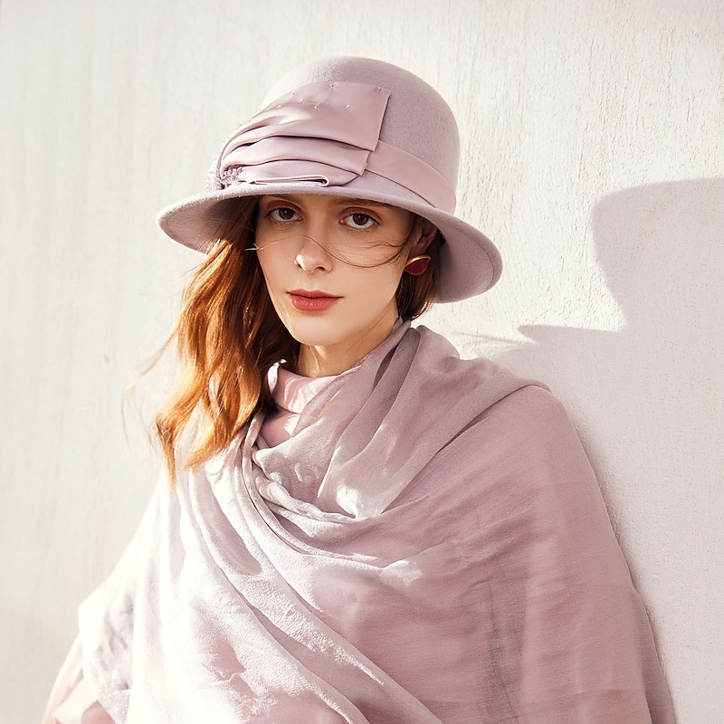 Hats 100% Wool Bowler / Cloche Hat Bucket Hat Wedding Holiday Elegant Wedding With Beading Splicing Headpiece Headwear4