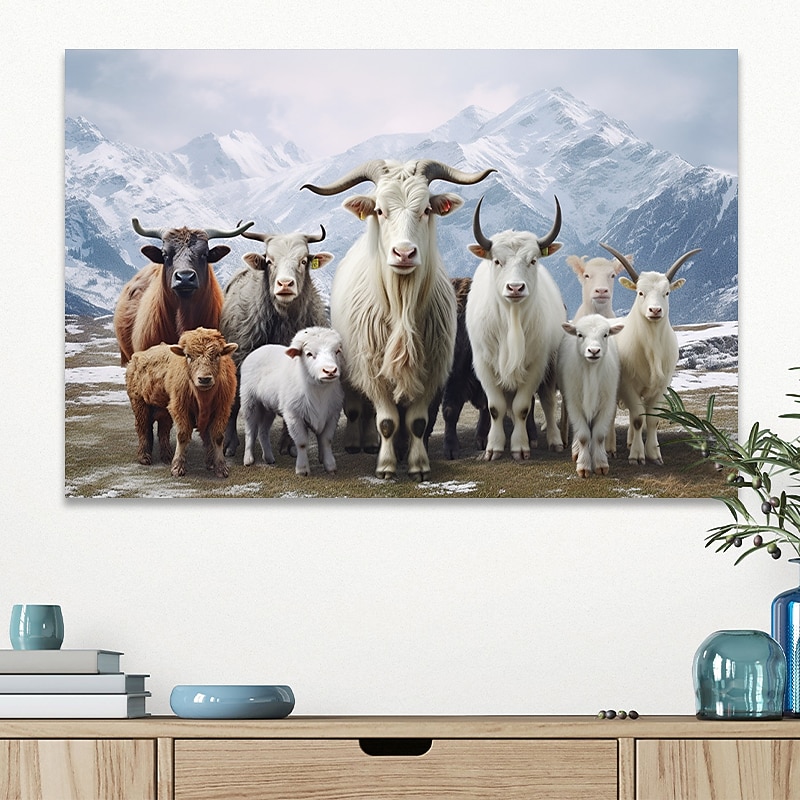 Animals Wall Art Canvas Sheep Under the Snowy Mountains Prints and Posters Pictures Decorative Fabric Painting For Living Room Pictures No Frame3