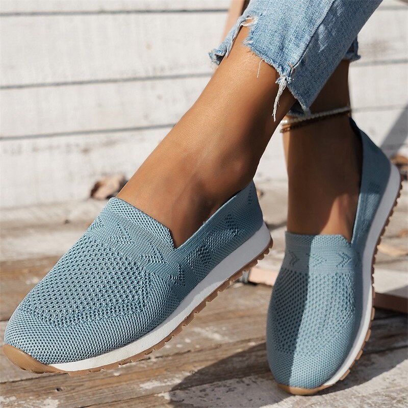 Women's Sneakers Slip-Ons Comfort Shoes Daily Flat Heel Round Toe Fashion Casual Comfort Walking Tissage Volant Loafer Black Dark Blue Beige2