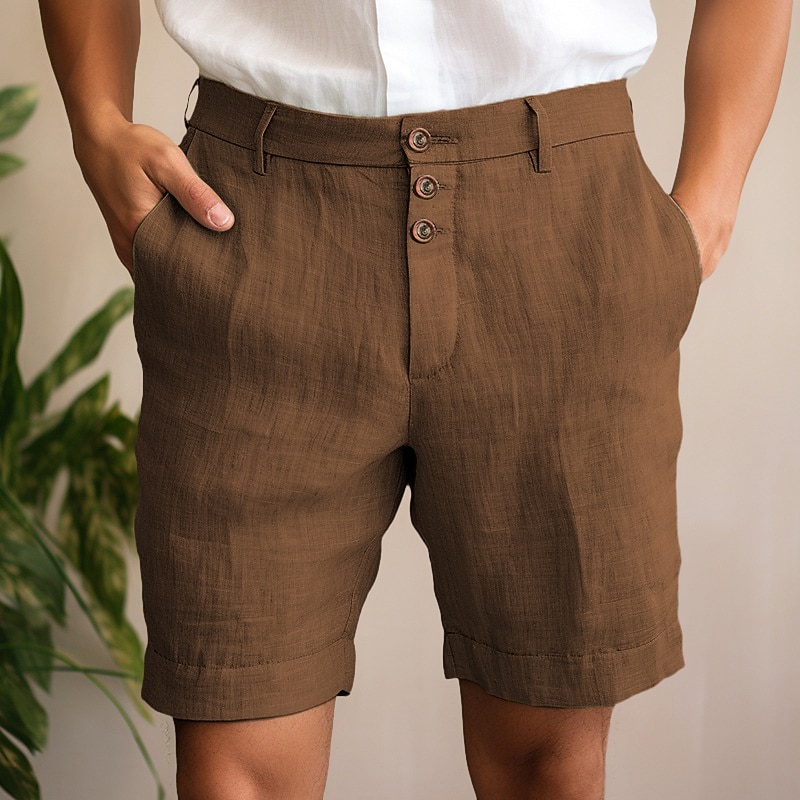 Men's Shorts Linen Shorts Summer Shorts Beach Shorts Buttons Pocket Straight Leg Plain Comfort Breathable Short Casual Daily Holiday Fashion Designer Black White4
