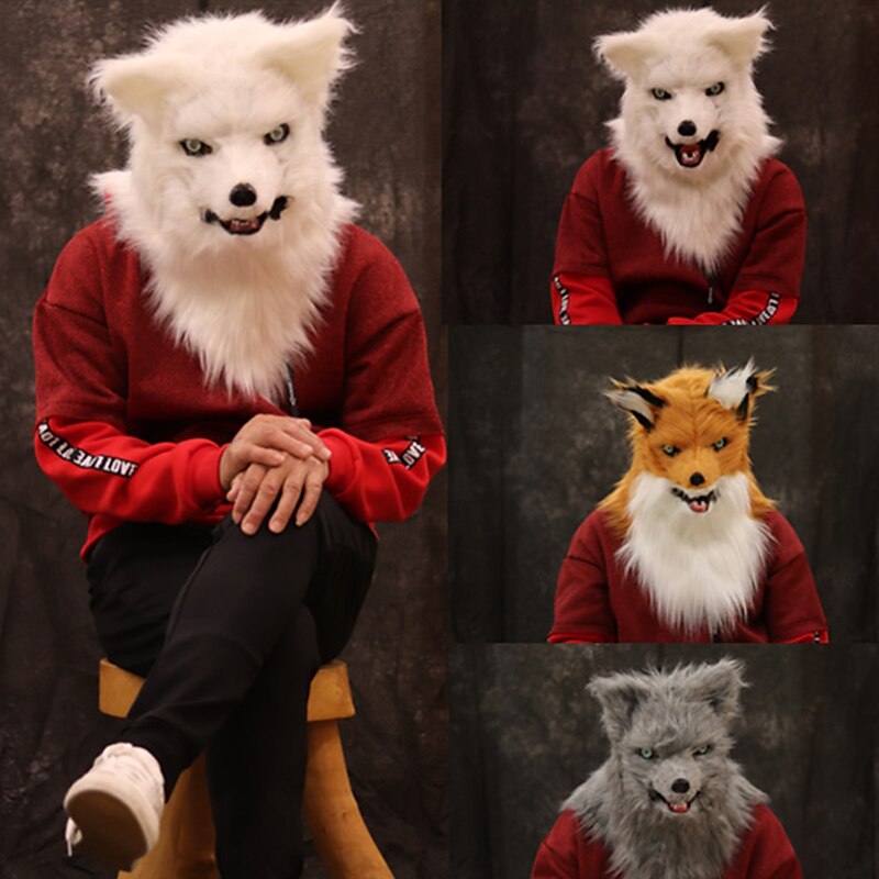 Carnival  Animal Fox Hair Mask Mouth Can Be Opened Bar Tiktok Halloween TablePerformance Props