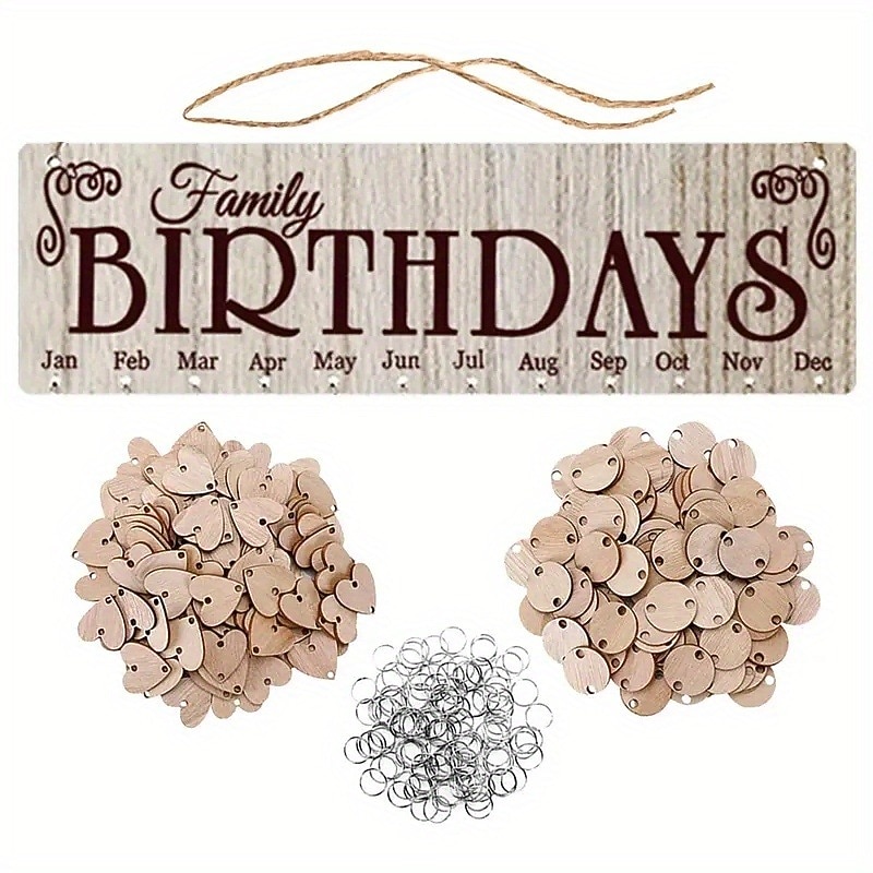 1pc DIY Wooden Family Birthday Board Hanging Sign Pendant Calendar Wall-mounted Birthday Reminder Sign With 100 Wooden Labels Great Gift For Mom Grandma Hanging Sign For Birthday Decoration