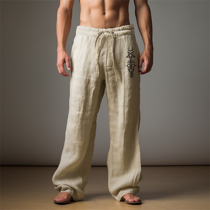 Men's Graphic Stars Pants Trousers Mid Waist Casual Vacation Daily Wear Going out Spring Fall Black Light Brown Blue