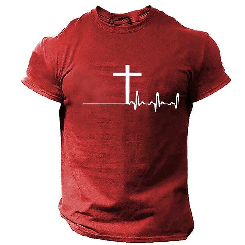 Men's Graphic T-Shirt Christian Cross Heartbeat Design | Religious Faith Short Sleeve4