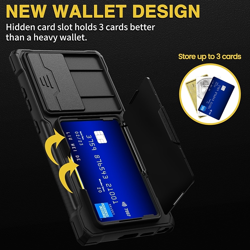 Phone Case For Samsung Galaxy Back Cover with Stand Holder Card Slot Shockproof Armor TPU PC4