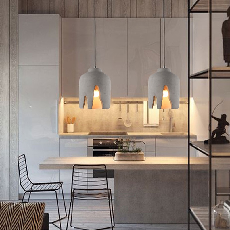 Chandelier Creative Concrete Chandelier E27 Single Head Design Light Fixture Height Adjustable Suspension Wire Lights Decoration Coffee Shop Restaurant4