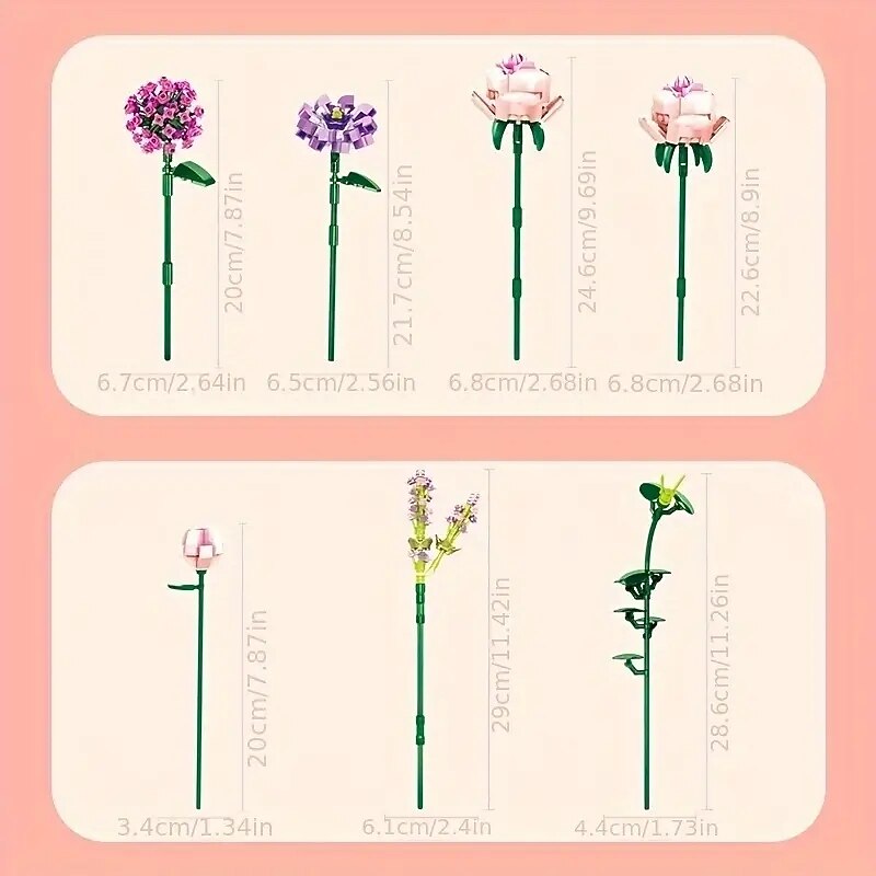 Women's Day Gifts 413pcs Building Blocks Bouquet Set Gift Wrapping Paper Birthday Gift Can Decorate Bedroom Living Room Office Vase Not Included Mother's Day Gifts for MoM3