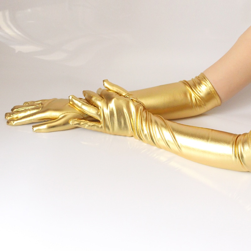 Long Patent Leather Gloves Sexy Coated Gloves Gold And Silver Shiny Leather Long Gloves Steel Pipe Stage Performance Gloves3