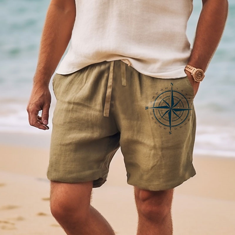 Men's Nautical Compass Shorts Summer Shorts Beach Shorts Mid Waist Hawaiian Casual Outdoor Holiday Going out Drawstring Elastic Waist Print Designer Clothing Apparel4