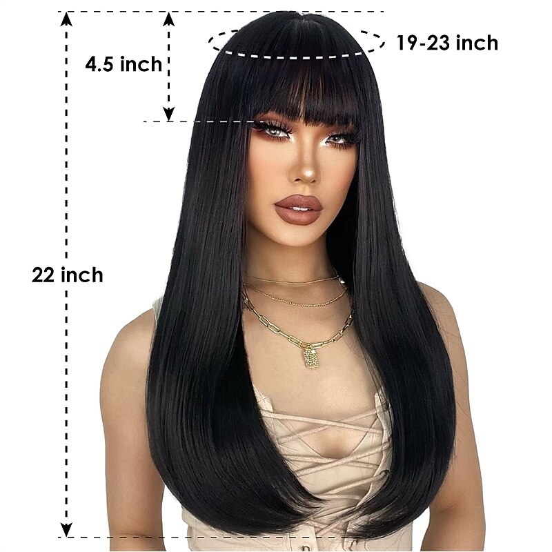 Black Wigs for Women Long Straight Wig with Bangs Black Hair Wigs Heat Resistant Synthetic Womens Wig for Daily Party Use 22 Inch2