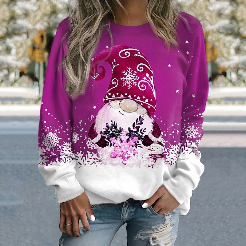 Women's Pullover Snowflake Gnome Casual Sports Pink Red Blue Sportswear Festival Round Neck Long Sleeve Top Micro-elastic Fall & Winter Comfrt Breathable Soft Fabric3