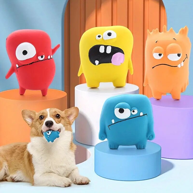 Cute Monster Design Durable Dog Chew Latex Toys Tough Squeaky Dog Grinding Teeth Toys