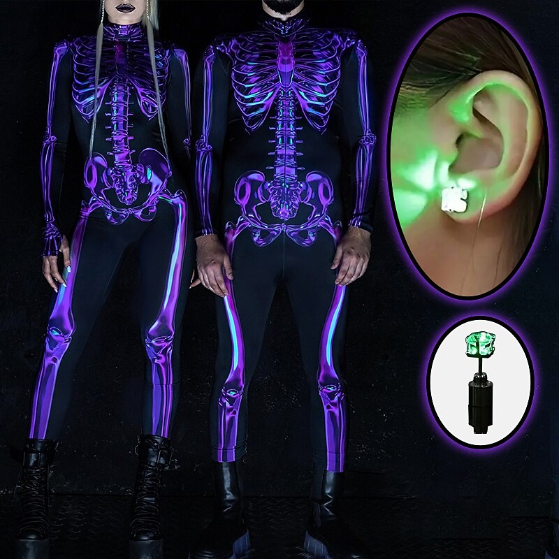 Skull Skeleton Cosplay Costume Earrings Bodysuits Men's Women's Movie Cosplay Scary Costume Black Purple Green Leotard / Onesie Halloween Carnival Masquerade Polyester2