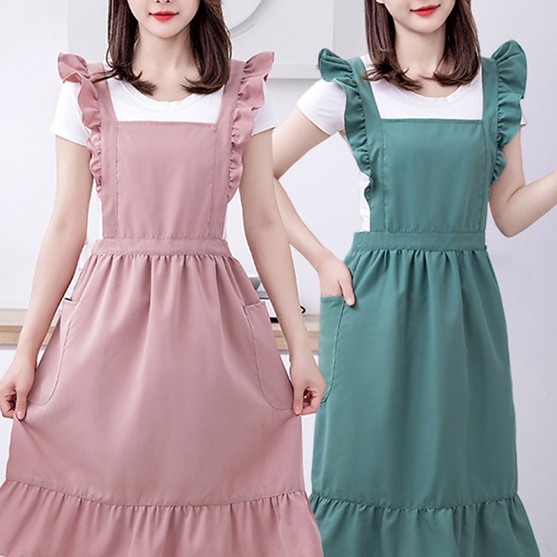 Apron, Kitchen, Household Cooking Special Double-Layer Waterproof and Oil Proof Fabric, Cute Princess Style Women's Apron2