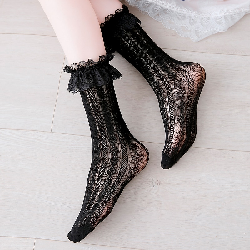 Women's Crew Socks Wedding Holiday Lace Sexy Lolita Elastic 1 Pair2
