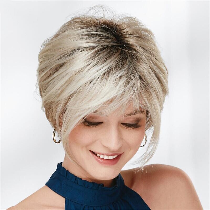 Synthetic Wig Straight With Bangs Machine Made Wig Short A1 Synthetic Hair Women's Soft Fashion Easy to Carry Blonde2