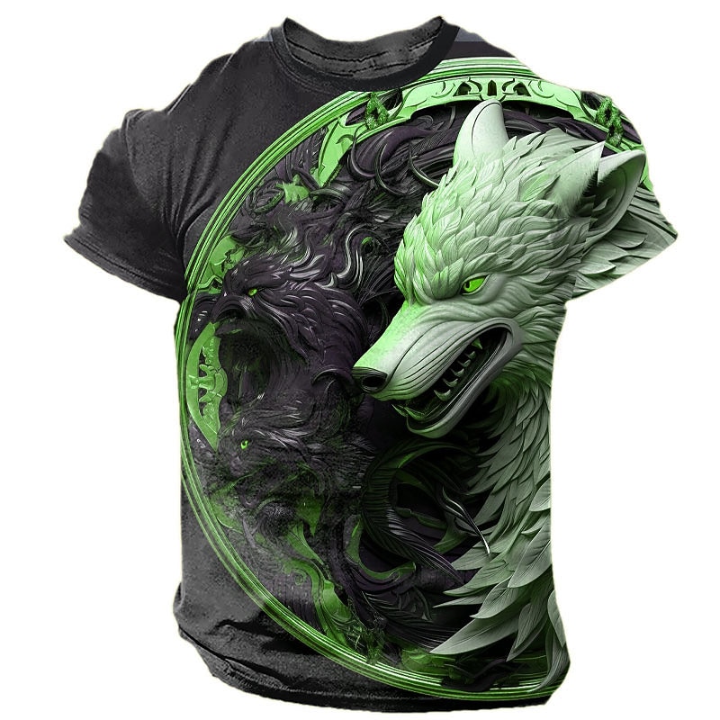 Men's Graphic Animal Wolf T Shirt Short Sleeve T shirt 3D Print Crew Neck Shirt Daily Designer Retro Vintage Sports Outdoor Holiday Going out Yellow Blue Green Spring & Summer Clothing Apparel S M L3
