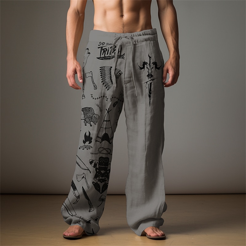 Men's Cowboy Linen Pants Pants Trousers Baggy Pants Mid Waist Vintage Outdoor Daily Wear Streetwear Fall & Winter Black Blue Green2