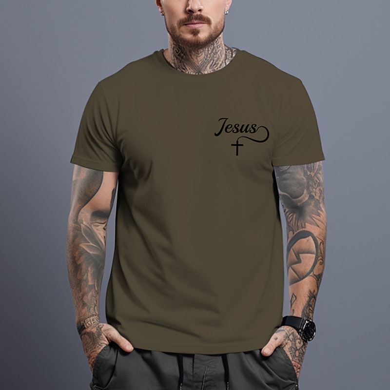 Men's Graphic T-Shirt, Jesus Cross Christian Faith & Lifestyle Design, Short Sleeve Religious Apparel3