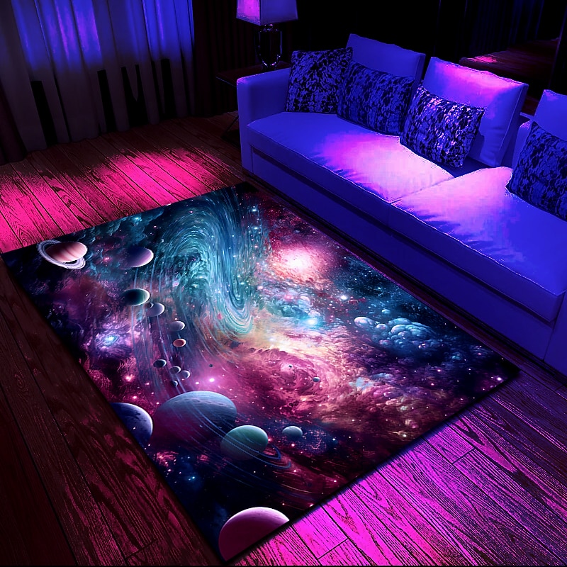 Blacklight Rug UV Reactive Glow in the Dark Area Rug Kitchen Mat Non-Slip Oil Proof Trippy Galaxy Floor Mat Livingroom Rug Indoor Outdoor Mat Bedroom Decor Bathroom Mat Entrance Rug Door Mat2