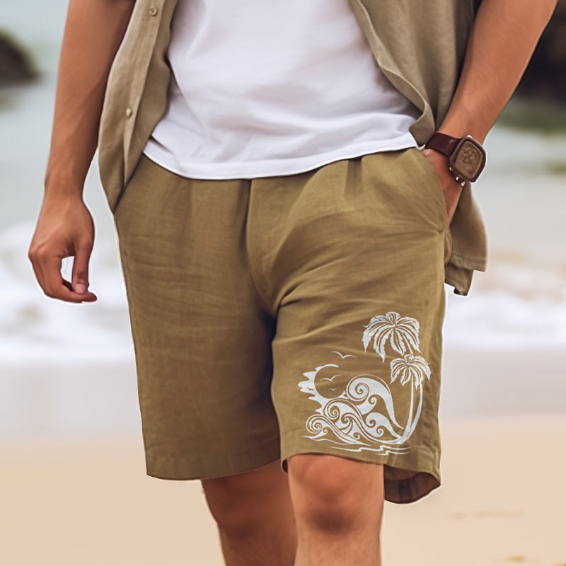 Men's Coconut Tree Waves Shorts Summer Shorts Beach Shorts Mid Waist Hawaiian Casual Outdoor Holiday Going out Drawstring Elastic Waist Print Designer Clothing Apparel4