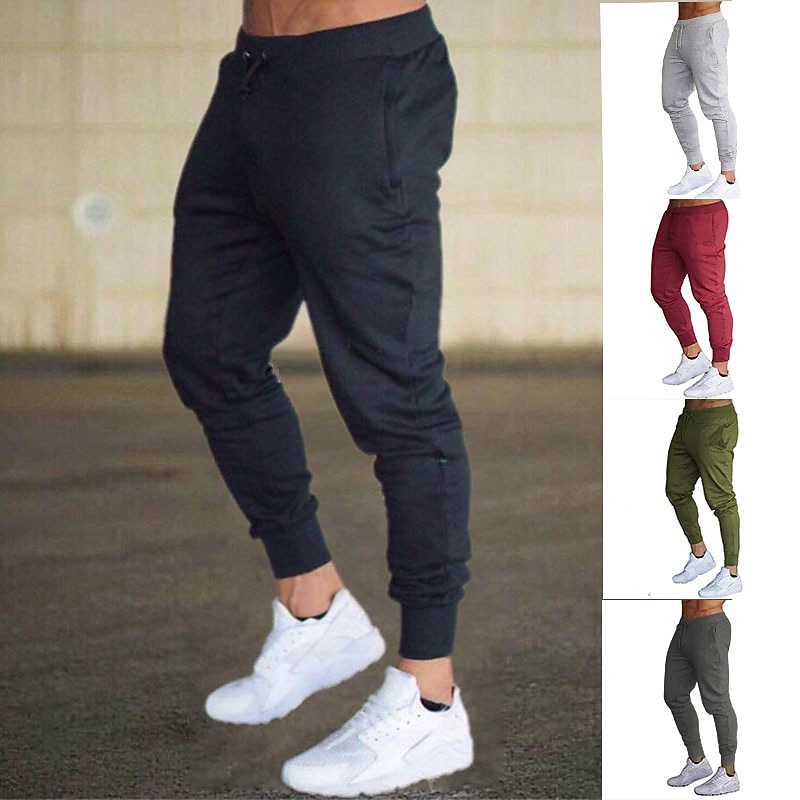 Men's Fleece Pants Sweatpants Joggers Workout Pants Track Pants Pocket Elastic Waist Solid Color Lightweight Casual Daily Trousers Athletic Blackine White2