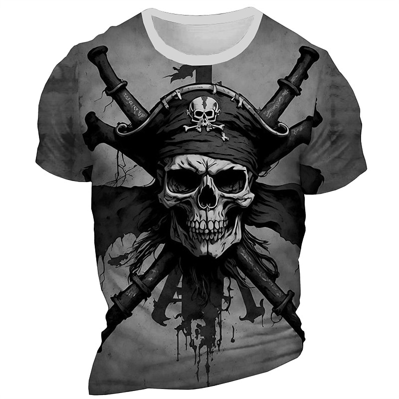 Men's Graphic Skeleton Pirate T Shirt Short Sleeve T shirt 3D Print Crew Neck Shirt Daily Designer Retro Vintage Sports Outdoor Holiday Going out Burgundy Blue Purple Spring & Summer Clothing Apparel3