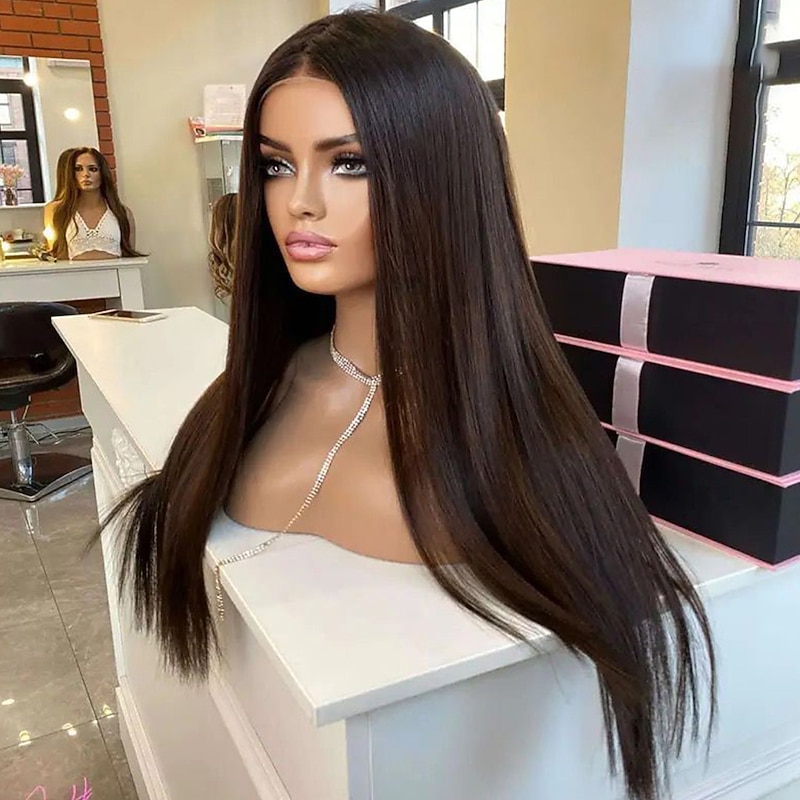Straight Human Hair Lace Front Wig Brazilian Virgin Hair Ombre Color Lace Front Wig with Baby Hair for Women4