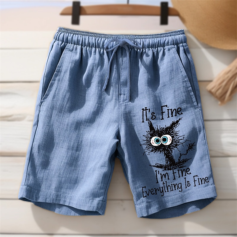 Men's Cat Letter Printed Funny Shorts Summer Shorts Beach Shorts Mid Waist Hawaiian Casual Outdoor Holiday Going out Drawstring Elastic Waist Print Designer Clothing Apparel3