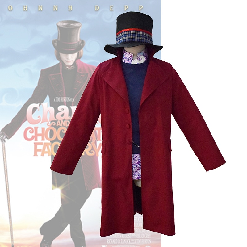 Charlie and the Chocolate Factory Wonka Willy Wonka Coat Cosplay Costume Hat Cosplay Movie Cosplay for Men's Adults' Carnival Masquerade