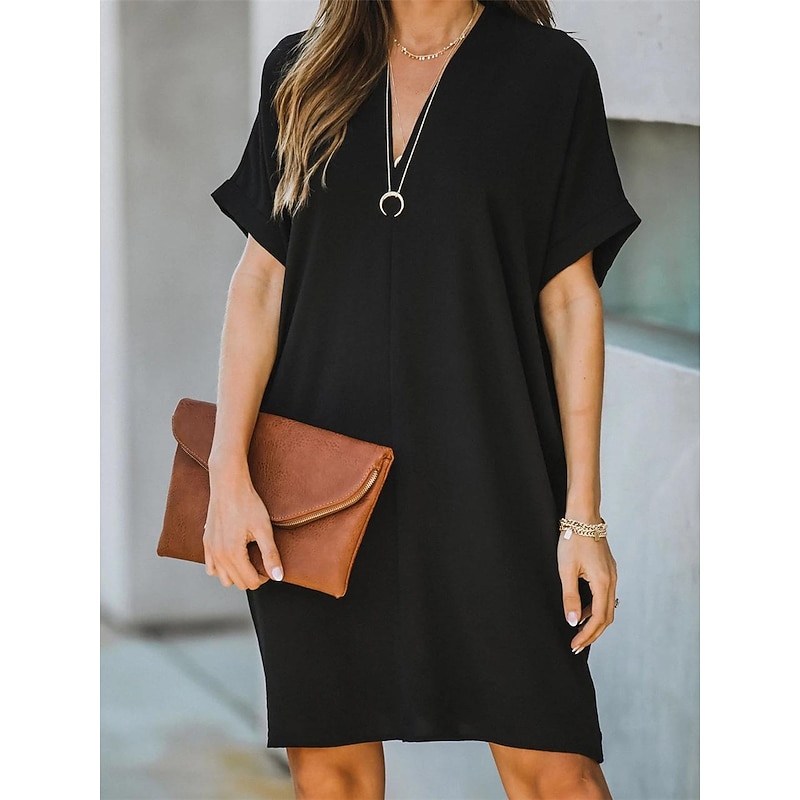 Women's Casual Dress Mini Dress Ruched Work Date Streetwear V Neck Short Sleeve Black White Yellow Color2