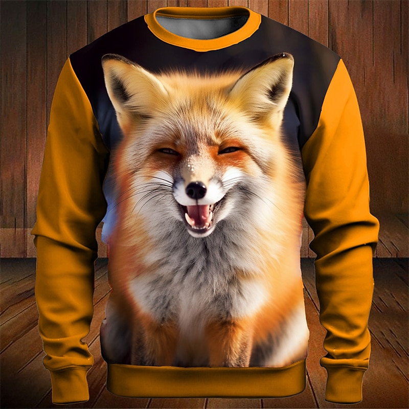Men's Graphic Animal Fox Sweatshirts Golf Pullover Sweatshirt Long Sleeve Sweatshirt Crew Neck Fashion Daily Casual 3D Print Vacation Holiday Going out Print Spring &  Fall2