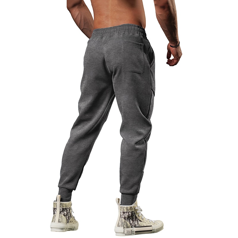 Men's Fleece Pants Joggers Track Pants Outdoor Athleisure Daily Sports Quick Dry Soft Comfortable Drawstring Elastic Waist Plain Full Length Fashion Casual Activewear Black Dark Grey Micro-elastic3