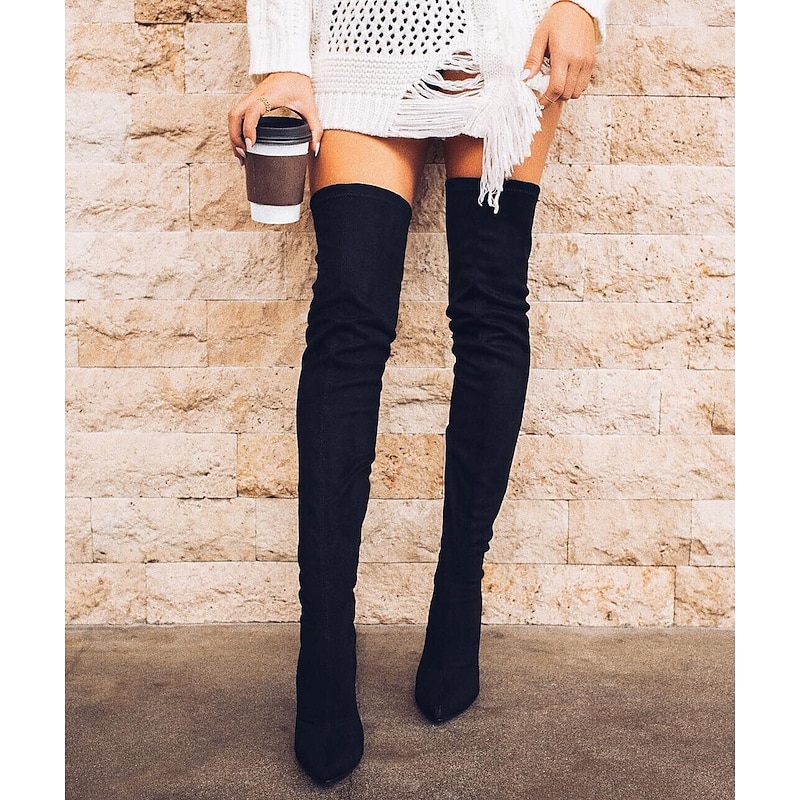 Black Women's Thigh-High Boots with Stiletto Heels for Elegant and Fashionable Wear