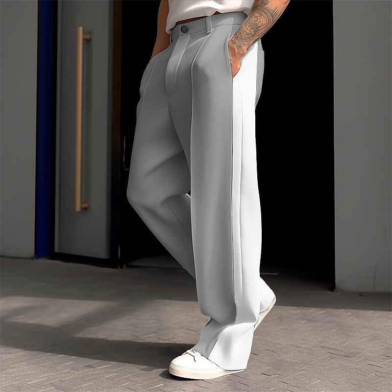 Men's Dress Pants Trousers Suit Pants Patchwork Front Pocket Straight Leg Color Block Comfort Business Daily Holiday Fashion Chic & Modern Black White4